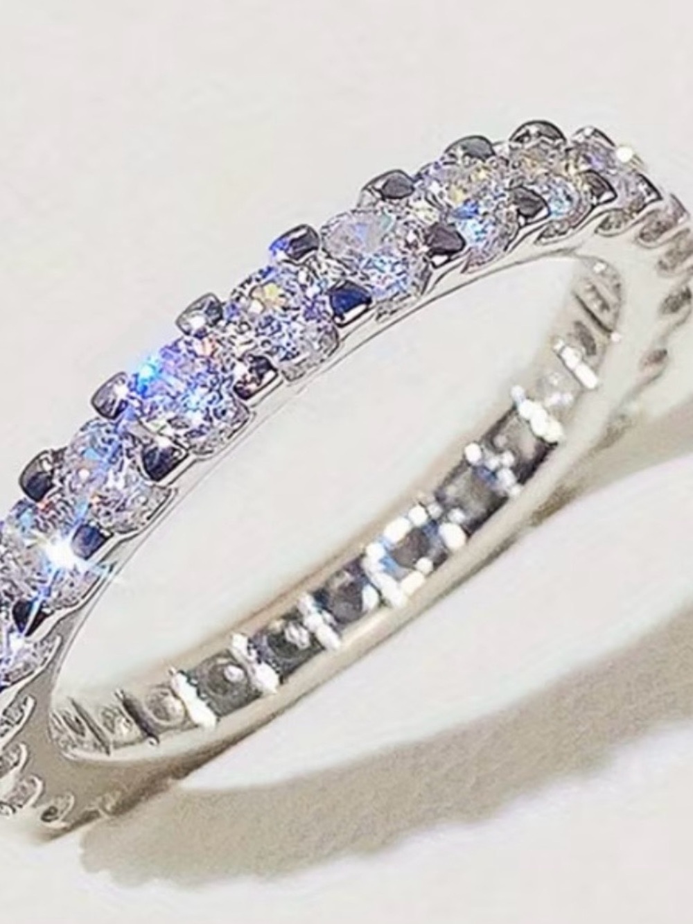 Classic Silver Eternity Band with Clear Stones - Women Jewelry Size 7